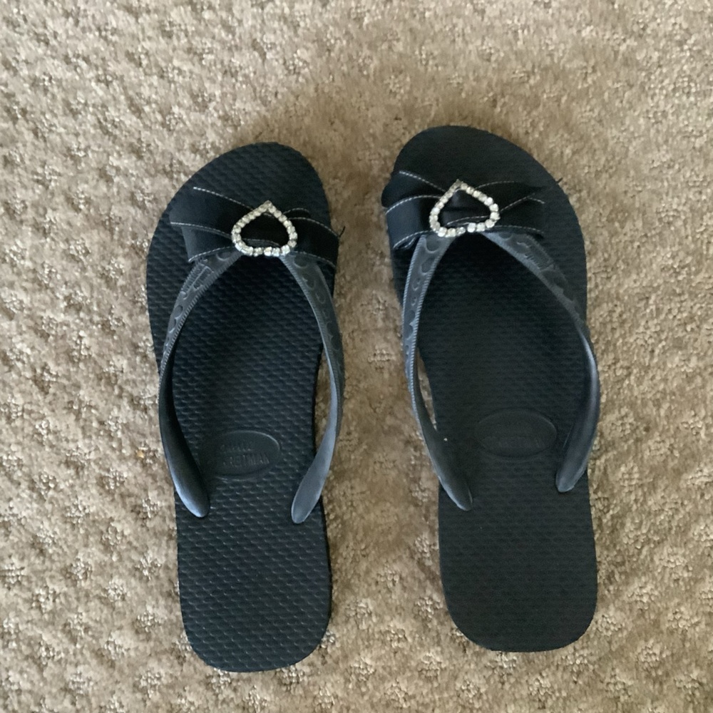 Jamie Kreitman Black Flip Flops with Bow and Bling